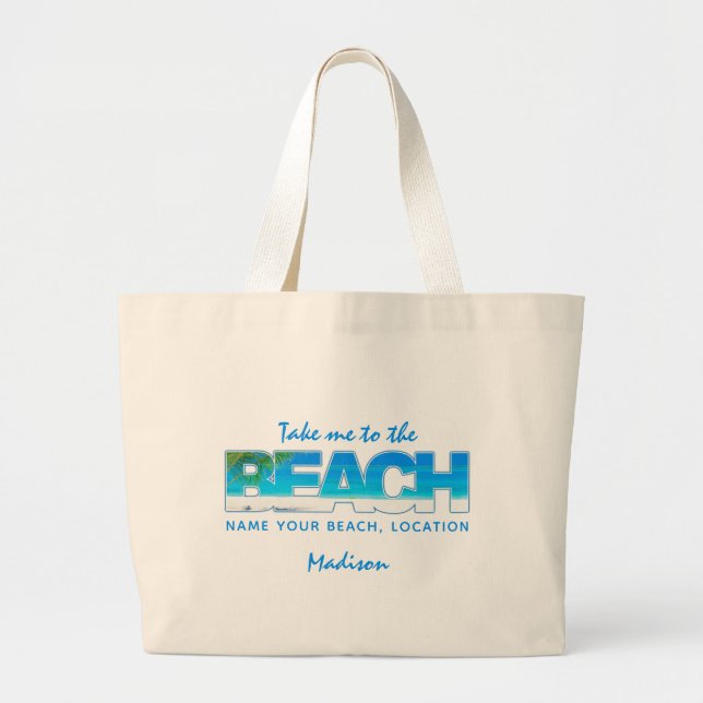 Custom text BEACH Large Tote Bag (Front)