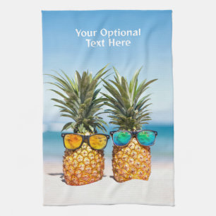 Custom Text Beach Pineapples Kitchen Towel