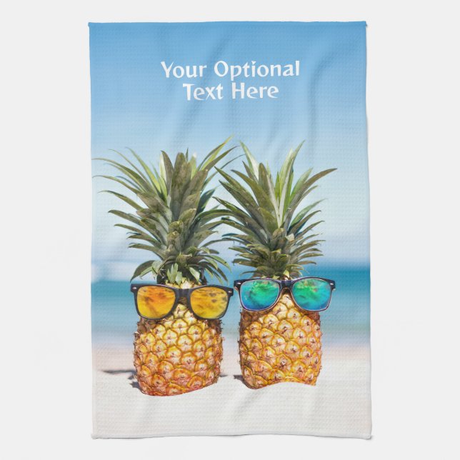 Custom Text Beach Pineapples Kitchen Towel (Vertical)