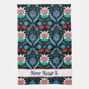 Custom text 💙❤️🖤 Beautiful Iznik Turkish pattern Kitchen Towel