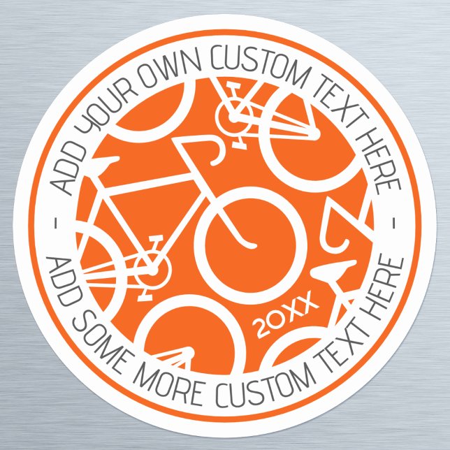 Custom Text Bicycle Orange Classic Round Sticker (Creator Uploaded)