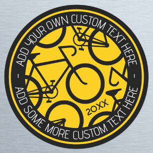 Custom Text Bicycle Yellow & Black Classic Round Sticker