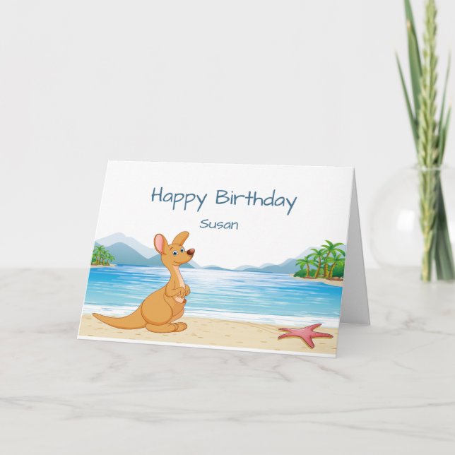 Custom text Birthday Fun Australia Kangaroo Beach Card (Front)