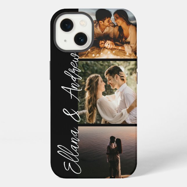 Custom Text Black 3 Photo iPhone Case (Back)
