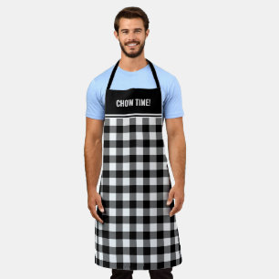 Custom Text Black and White Buffalo Plaid Apron