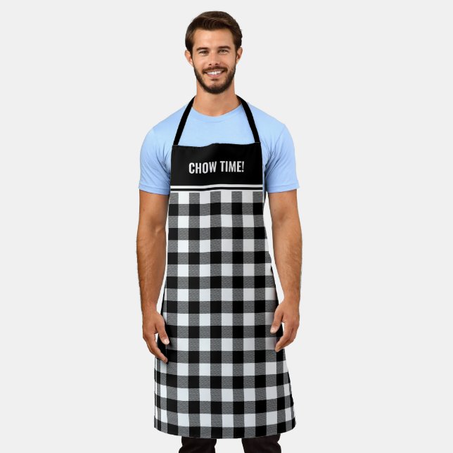 Custom Text Black and White Buffalo Plaid Apron (Worn)