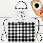 Custom Text, Black and White Buffalo Plaid Kitchen Apron<br><div class="desc">Make you own this beautiful black and white chequered pattern apron,  with ability to customize all four text areas with your own message! Design with beautiful area for your text,  enhanced with spatula,  mixing bowls,  fork and whisk details. Unique great gift idea!</div>