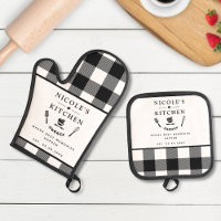 Custom Text, Black and White Buffalo Plaid