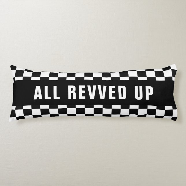 Custom Text Black And White Chequered Flag Pattern Body Pillow (Front)