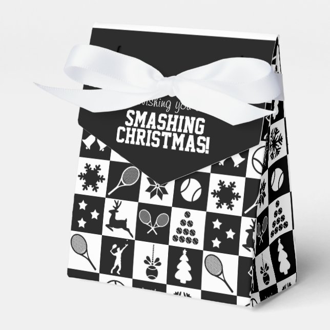Custom text  black and white Christmas tennis  Fav Favor Box (Front Side)