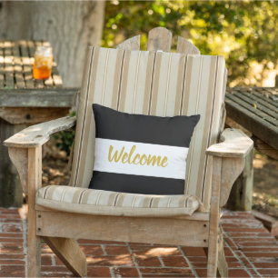 Custom Text Black and White Horizontal Striped Outdoor Pillow