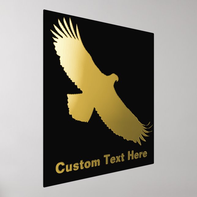 Custom Text Black Gold Foil Prints Eagle Flying (Laydown)