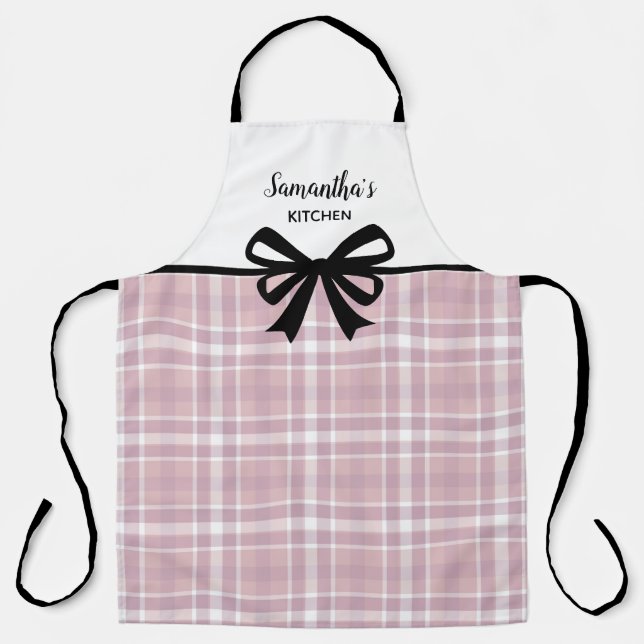 Custom Text Black Pink Buffalo Plaid Cute Kitchen Apron (Front)