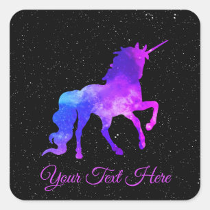 Custom Text Black/Purple Galaxy Unicorn Space Square Sticker