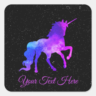Custom Text Black/Purple Galaxy Unicorn Space Square Sticker