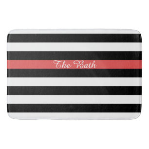Custom Text Black Red and White Striped Bath Mat