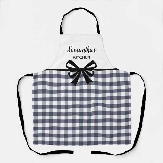 Custom Text Black White Buffalo Plaid Cute Kitchen Apron (Front)