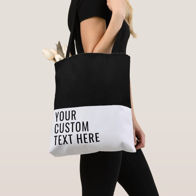 Custom Text Black White Elegant Stylish Medium Tote Bag (Close Up)