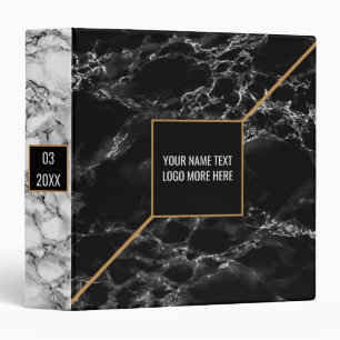 Custom Text Black White Marble Stone - Personalize Binder