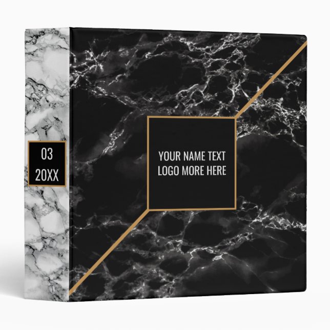 Custom Text Black White Marble Stone - Personalize Binder (Front/Spine)