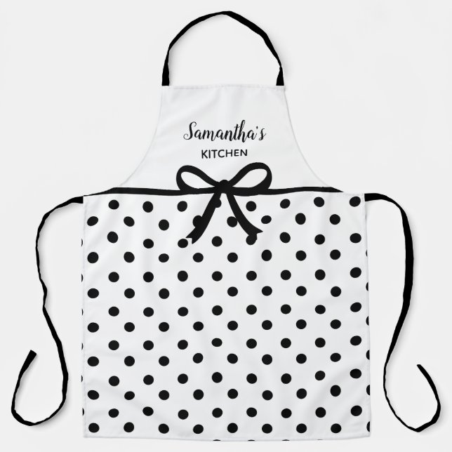 Custom Text Black White Polka Dots Cute Kitchen Apron (Front)