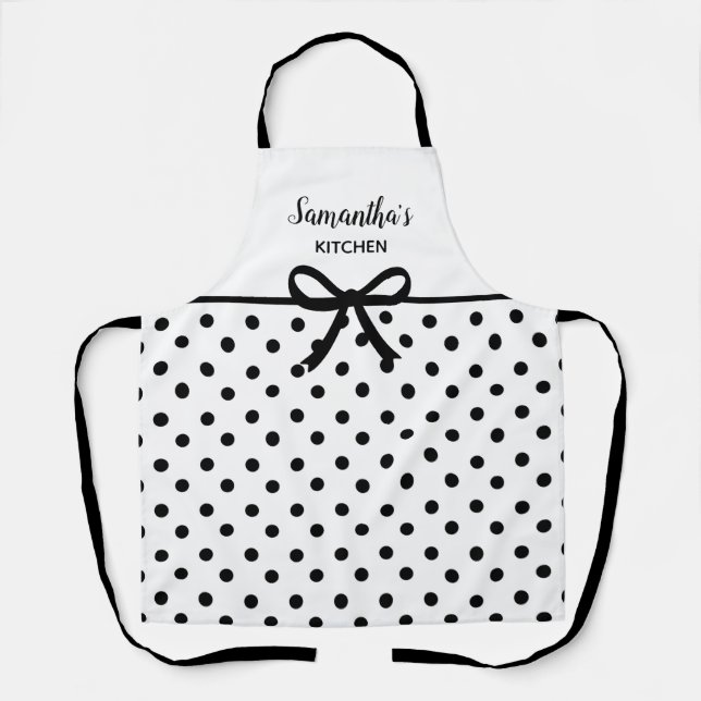 Custom Text Black White Polka Dots Cute Kitchen Apron (Front)
