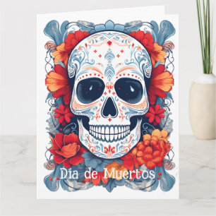 Custom text blue and red Día de Muertos Card