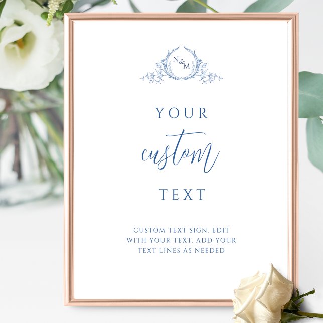 Custom Text, Blue Monogram Wedding Sign (Creator Uploaded)