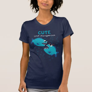 Custom Text Blue Piranha Fish Cute And Dangerous T-Shirt