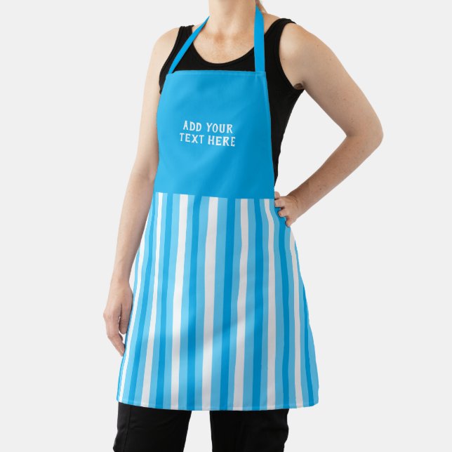 Custom text blue white striped  apron (Insitu)