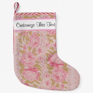 Custom Text / Blush Metallic Glitter Floral Pink Small Christmas Stocking