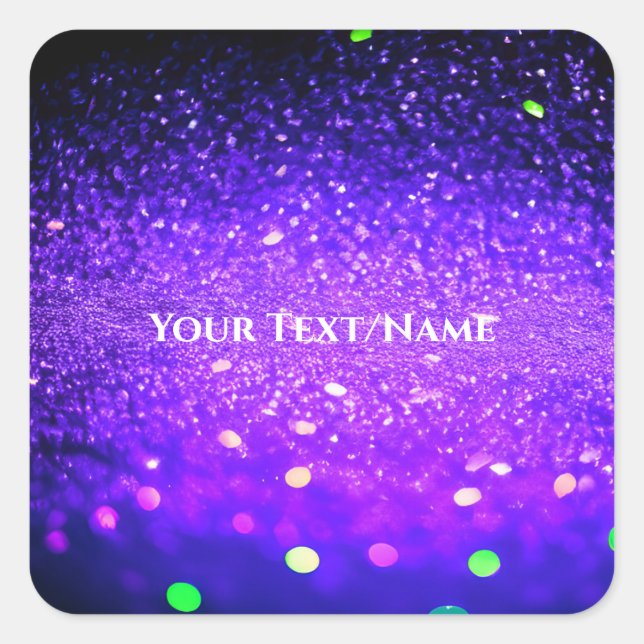 Custom Text - Bokeh Glitter - Deep Purple Square Sticker (Front)