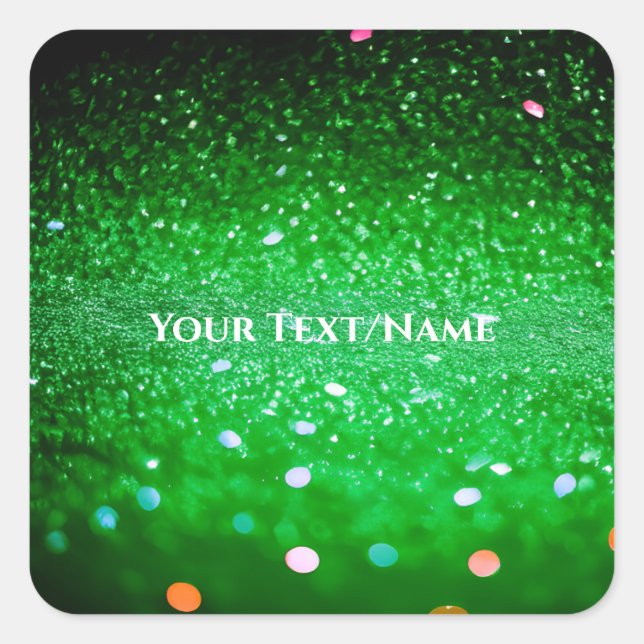 Custom Text - Bokeh Glitter - Green Square Sticker (Front)