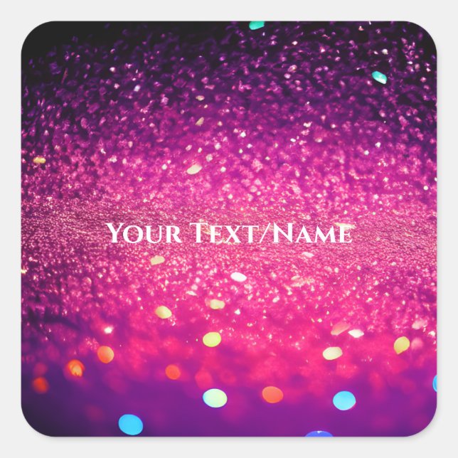 Custom Text - Bokeh Glitter - Pink Square Sticker (Front)