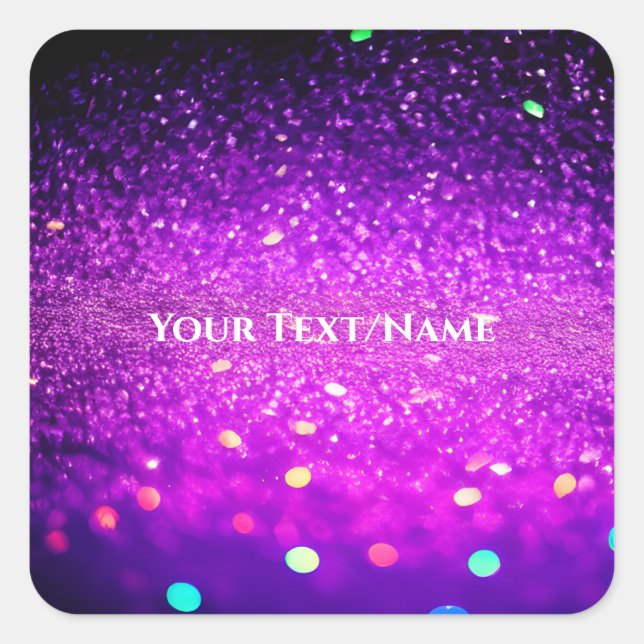 Custom Text - Bokeh Glitter - Purple Square Sticker (Front)