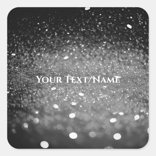 Custom Text - Bokeh Glitter - Silver Square Sticker (Front)