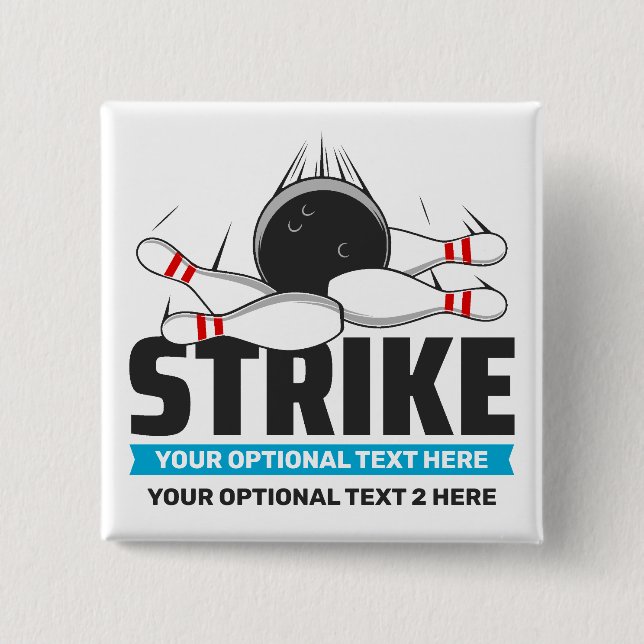 Custom Text Bowling Strike 2 Inch Square Button (Front)