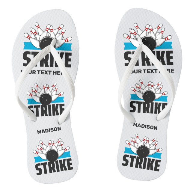 Custom Text Bowling Strike Flip Flops (Footbed)
