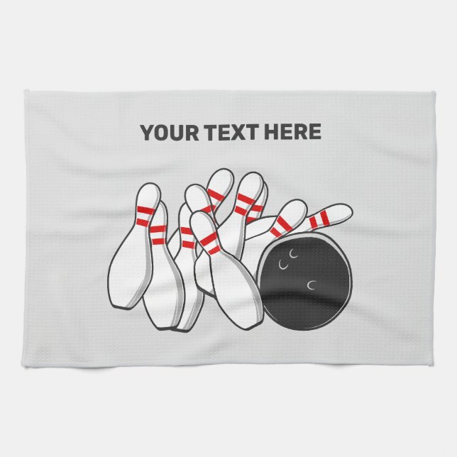 Custom Text Bowling Strike Kitchen Towel (Horizontal)