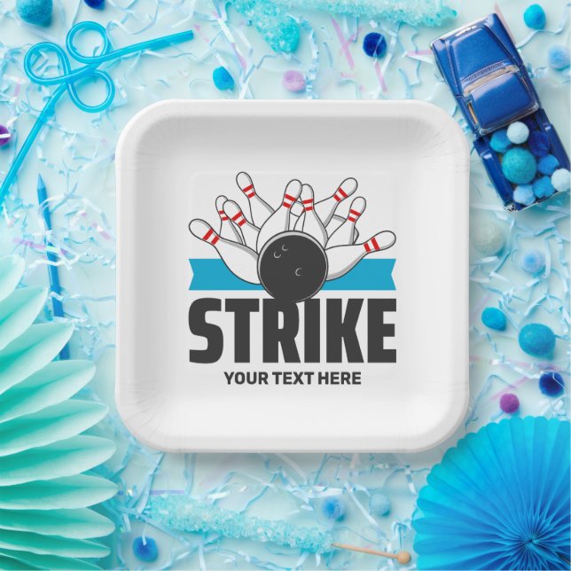 Custom text Bowling Strike Paper Plate (Party)