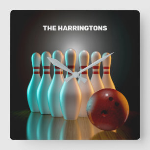 Custom Text Bowling Strike Square Wall Clock