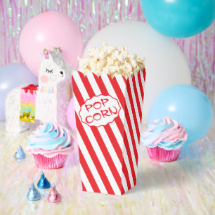 Custom Text Bright Red and White Striped Popcorn Favor Box