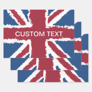 Custom Text British Union Jack Flag Art Heva Weva  Wrapping Paper Sheet