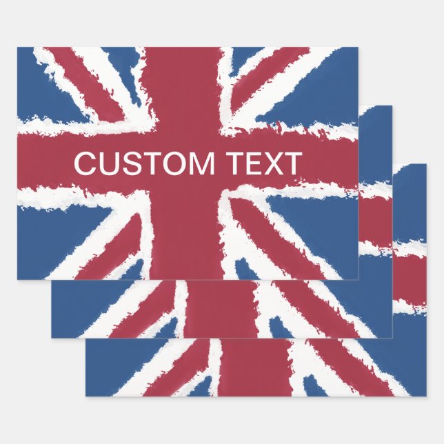 Custom Text British Union Jack Flag Art Heva Weva  Wrapping Paper Sheet (Set)