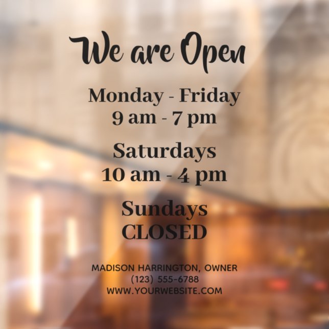 Custom Text Business Hours Window Cling (Sheet 2)