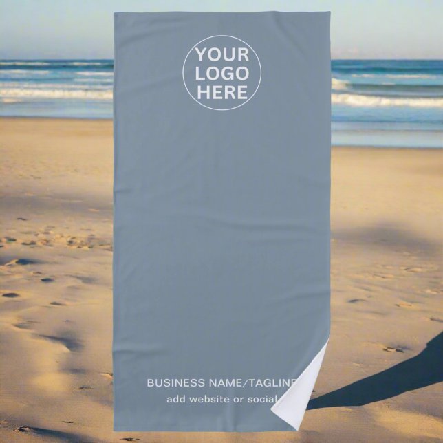 Custom Text & Business Logo Dusty Blue Branded  Beach Towel (Creator Uploaded)