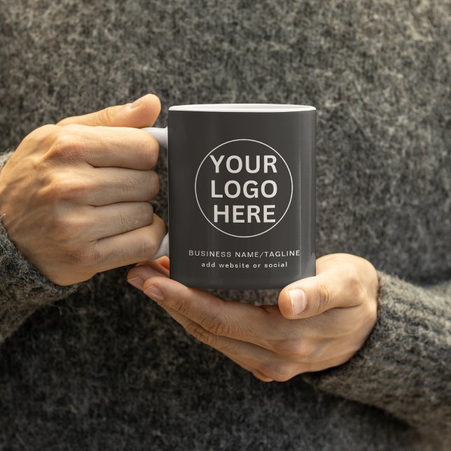 Custom Text & Business Logo l Branded Grey Promo Coffee Mug (Creator Uploaded)