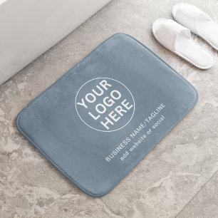 Custom Text & Business Logo l Dusty Blue Promo  Bath Mat