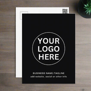Custom Text & Business Logo Professional Black Postcard