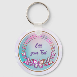 Custom Text, butterflies, and Heart love monogram Keychain